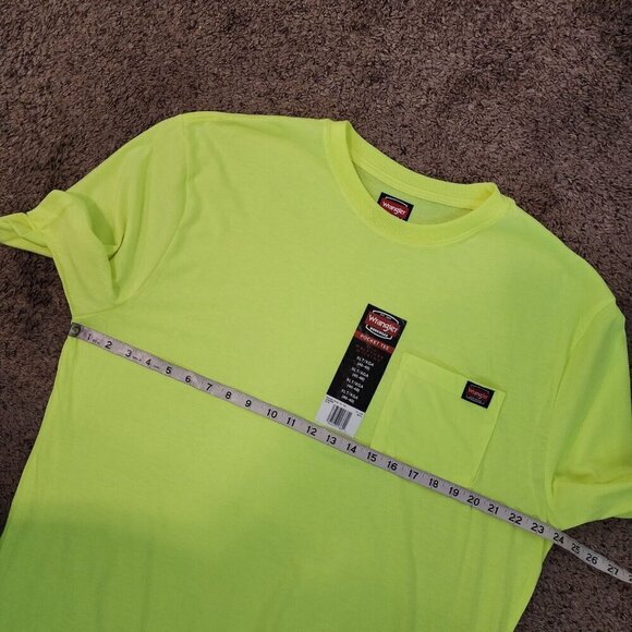 NEW Wrangler Workwear Neon Yellow Florescent Short Sleeve Pocket Tee T Shirt XLT - Picture 6 of 9